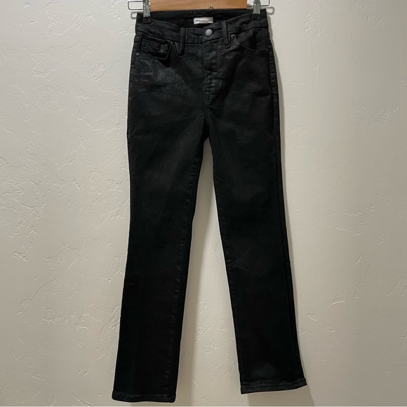 Good American Women's 0/25 Good Legs Straight Jean Black Coated GST001STNA - Picture 3 of 13